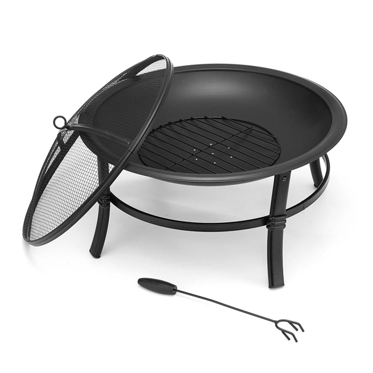 26 inch Portable Wood Burning Fire Pit with Log Grate, Poker D405