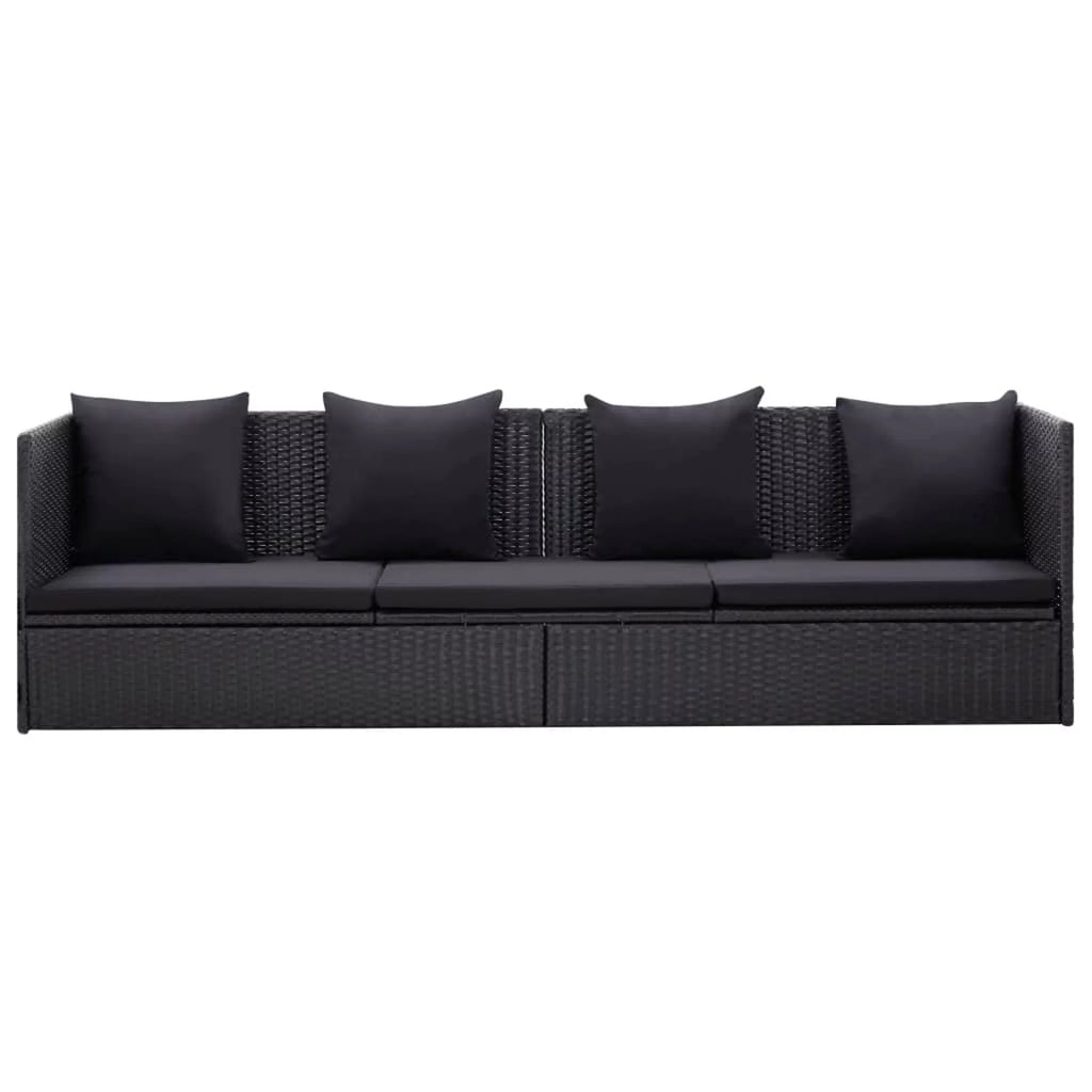 Black Poly Rattan Patio Bed with Cushion and Pillow R676