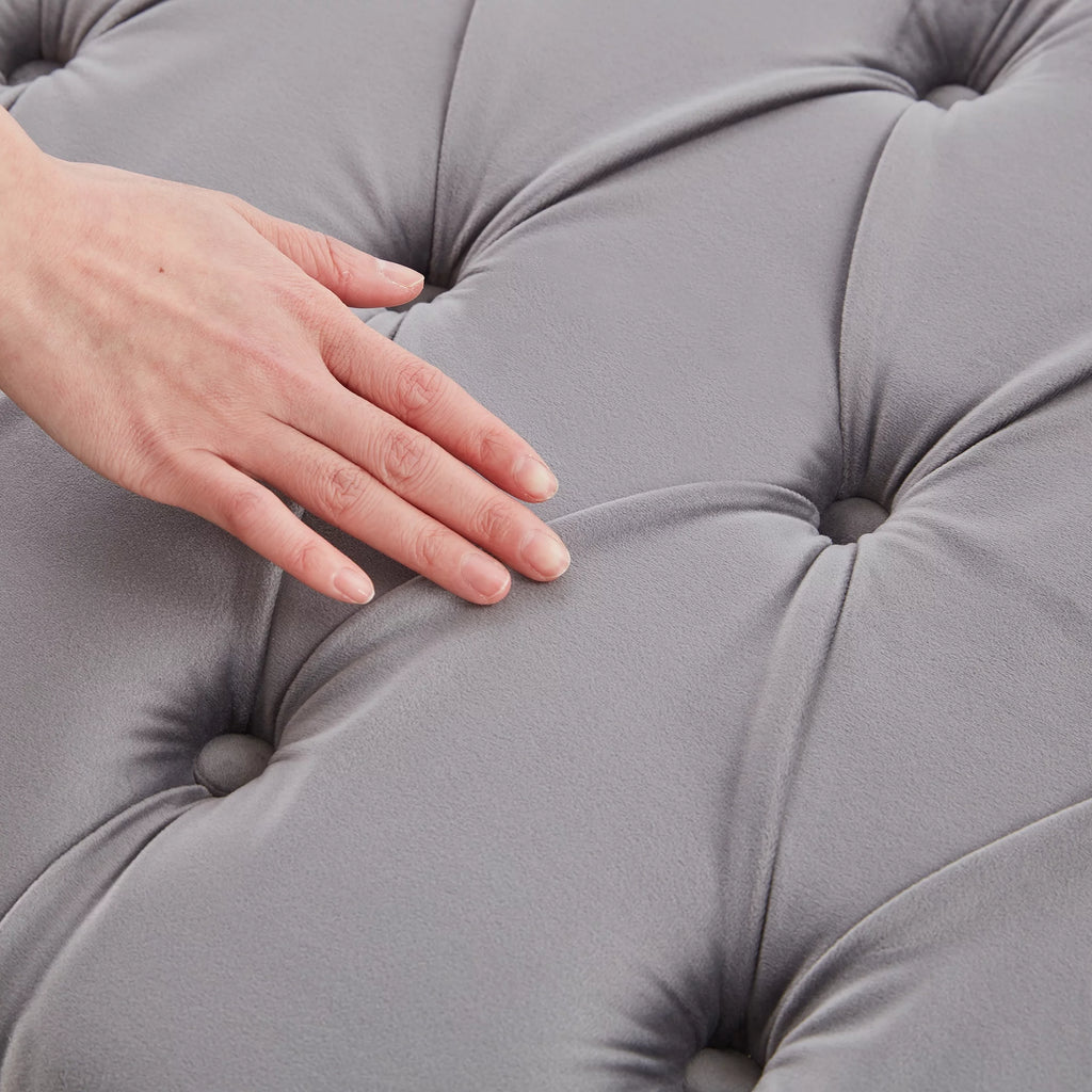 60.2 Inch Grey Tufted Upholstered Bench with 2 Pillows S170