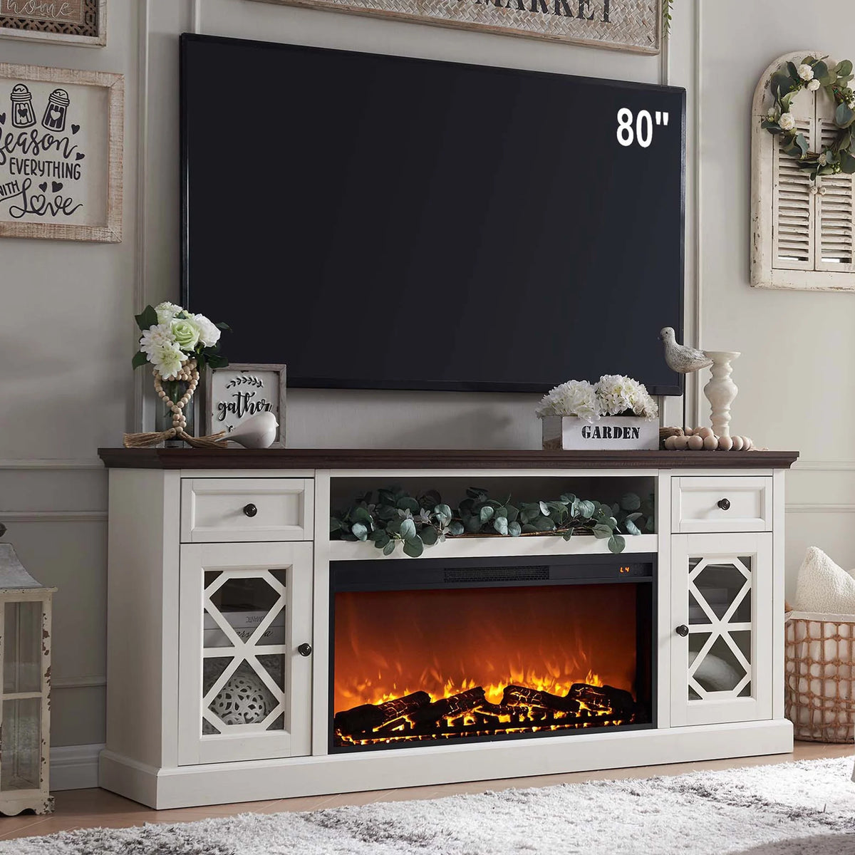White Fireplace TV Stand with 36 Electric Fireplace I429