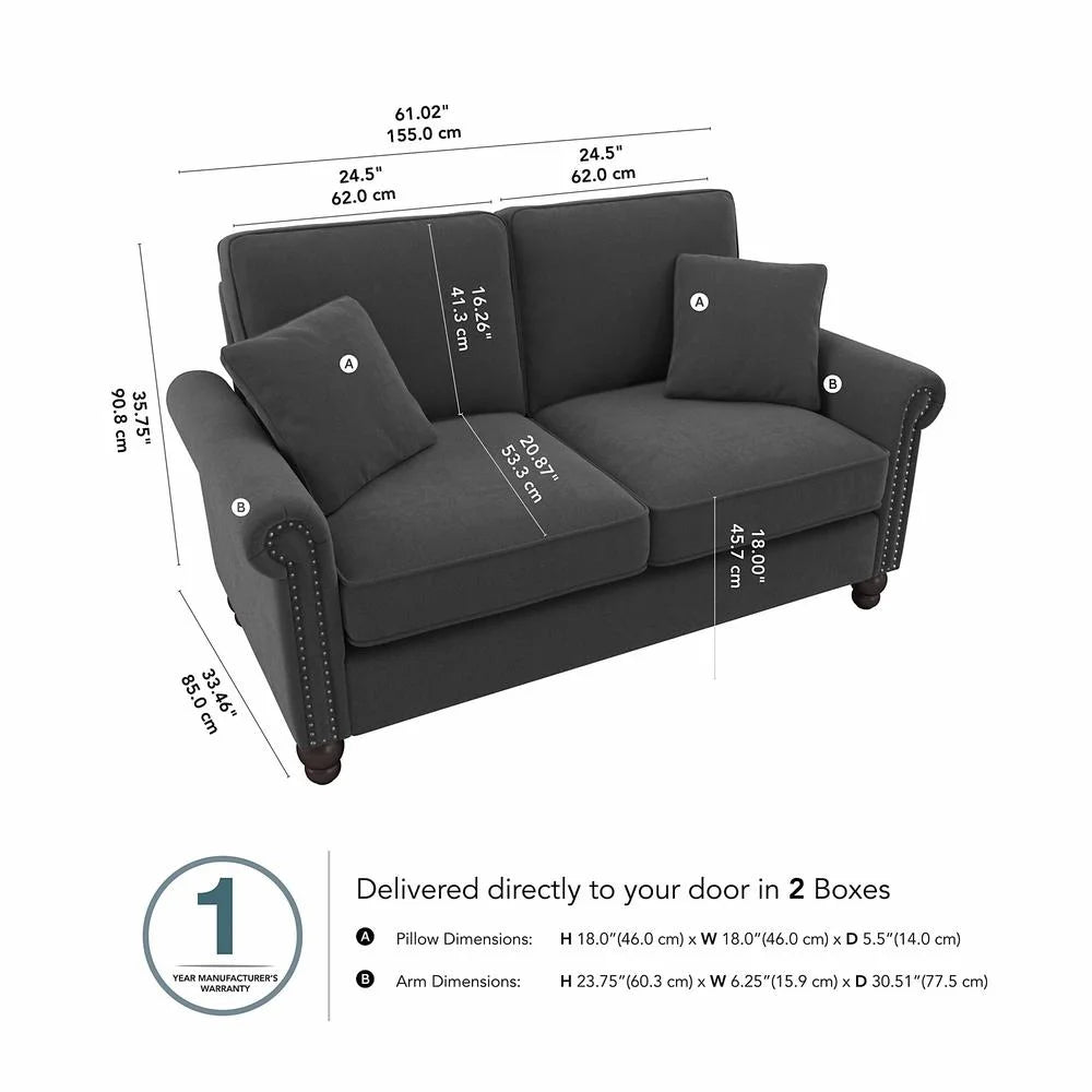 Charcoal Gray Herringbone Fabric Loveseat G14027
