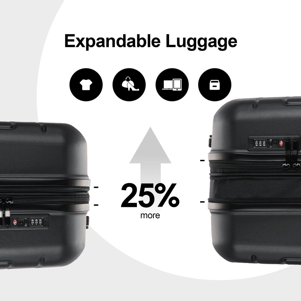 3 Piece Expandable Hard Side Luggage Set with Wheels Black X3891