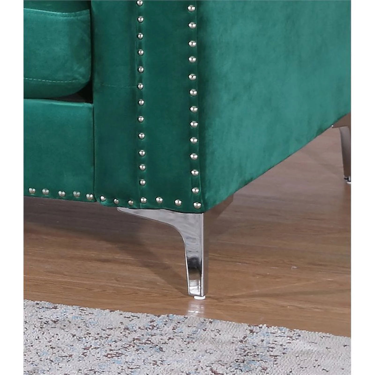 Velvet Sofa Chaise and Loveseat 2-Piece Set in Green V70021