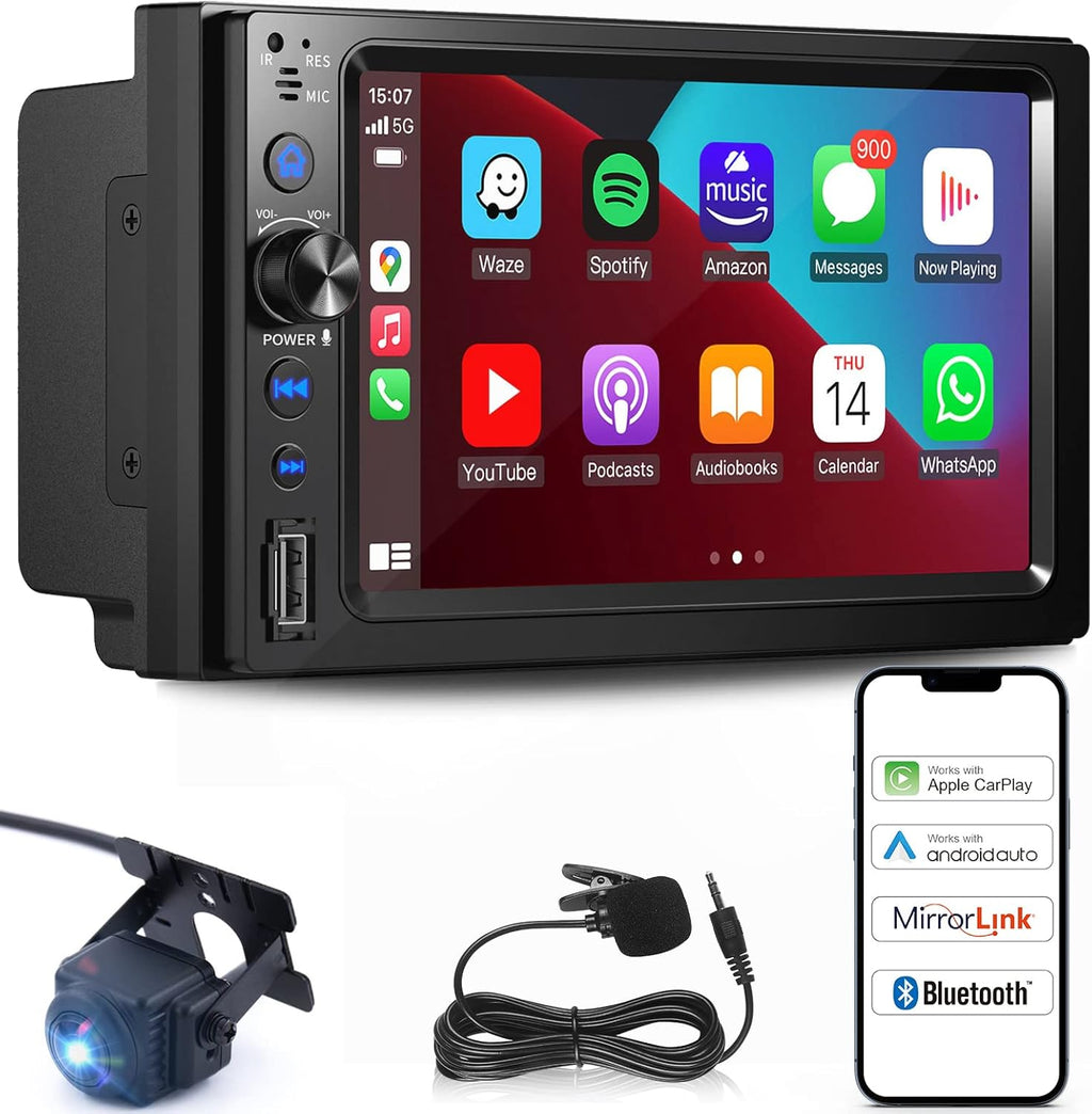 7'' Touch Screen Car Stereo with Wireless Carplay, Android Auto and MirrorLink C653