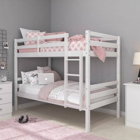 White Twin Over Twin Wood Bunk Bed Q39040