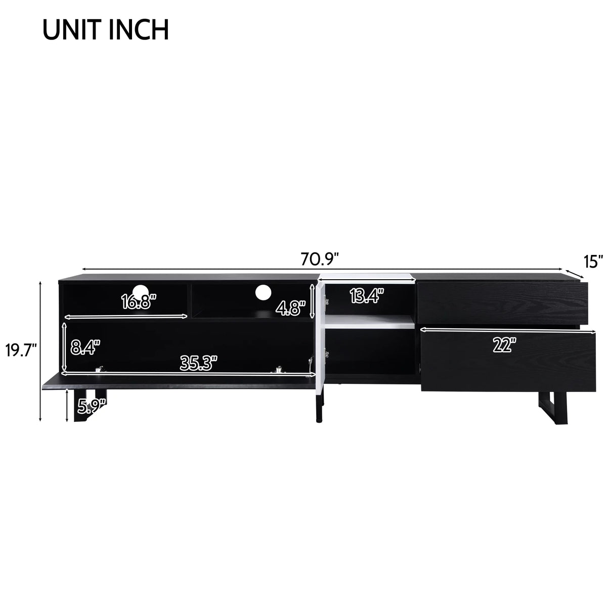 Mid-Century Modern TV Stand Up to 80" with Storage Cabinet L165