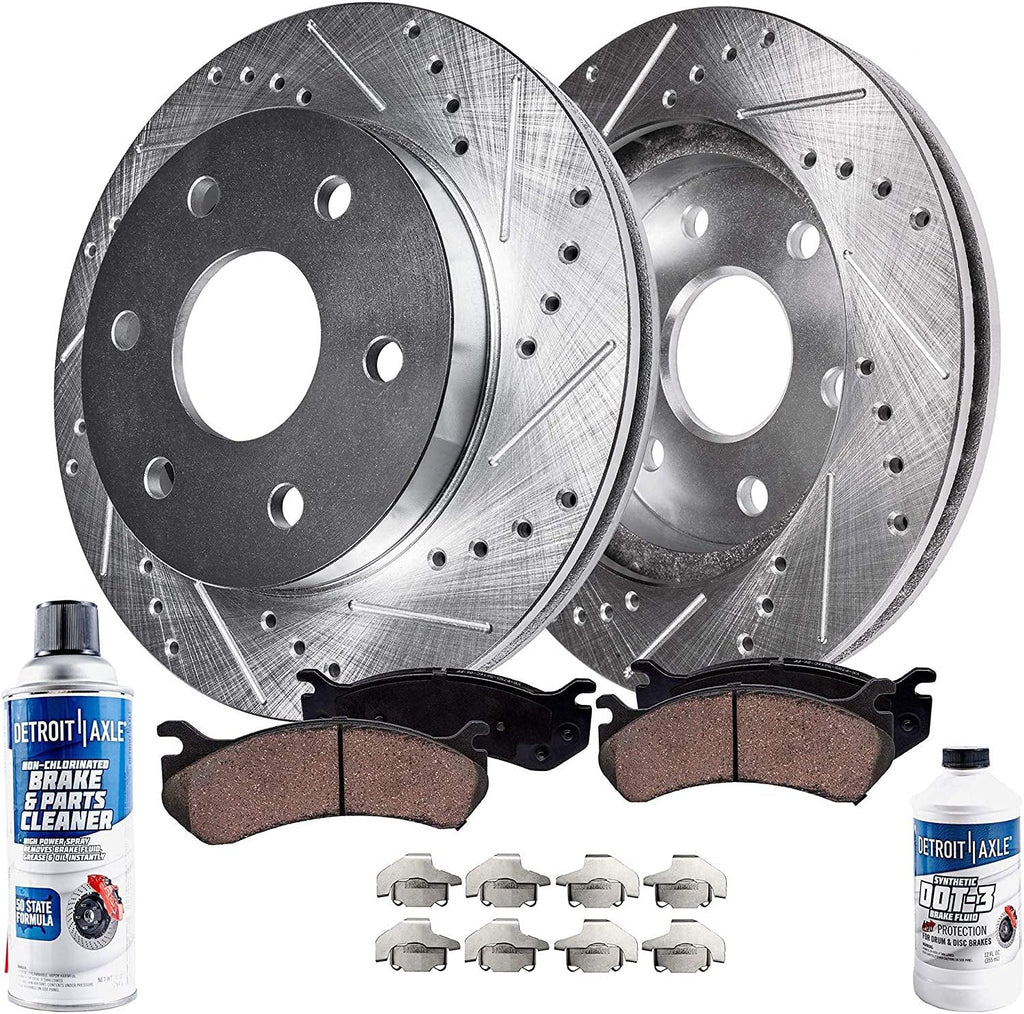 Drilled Slotted Disc Brake Rotors with Brake Pads 6pc Set P47890