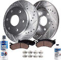 Drilled Slotted Disc Brake Rotors with Brake Pads 6pc Set P47890