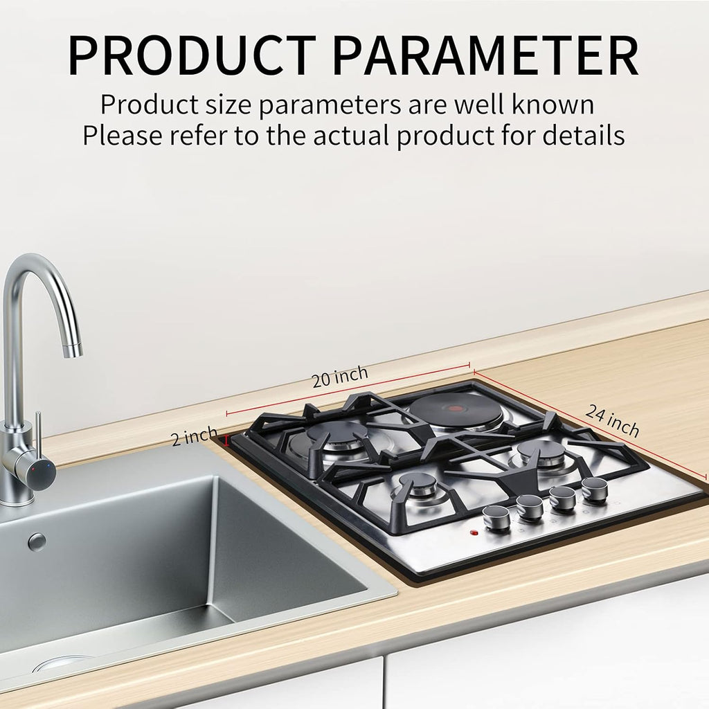 24×20 Inches Stainless Steel Gas Cooktop with 3 Sealed Burners +1 Electric Stove F724