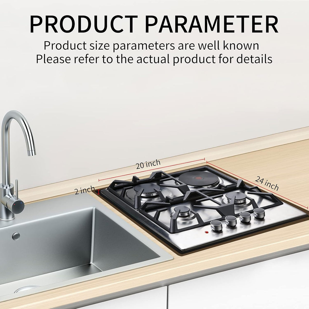 24×20 Inches Stainless Steel Gas Cooktop with 3 Sealed Burners +1 Electric Stove F724