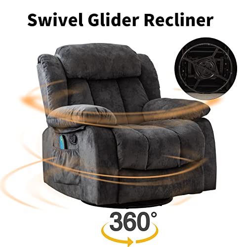 Brown Fabric Manual Rocking Recliner with Heat and Vibration R38914