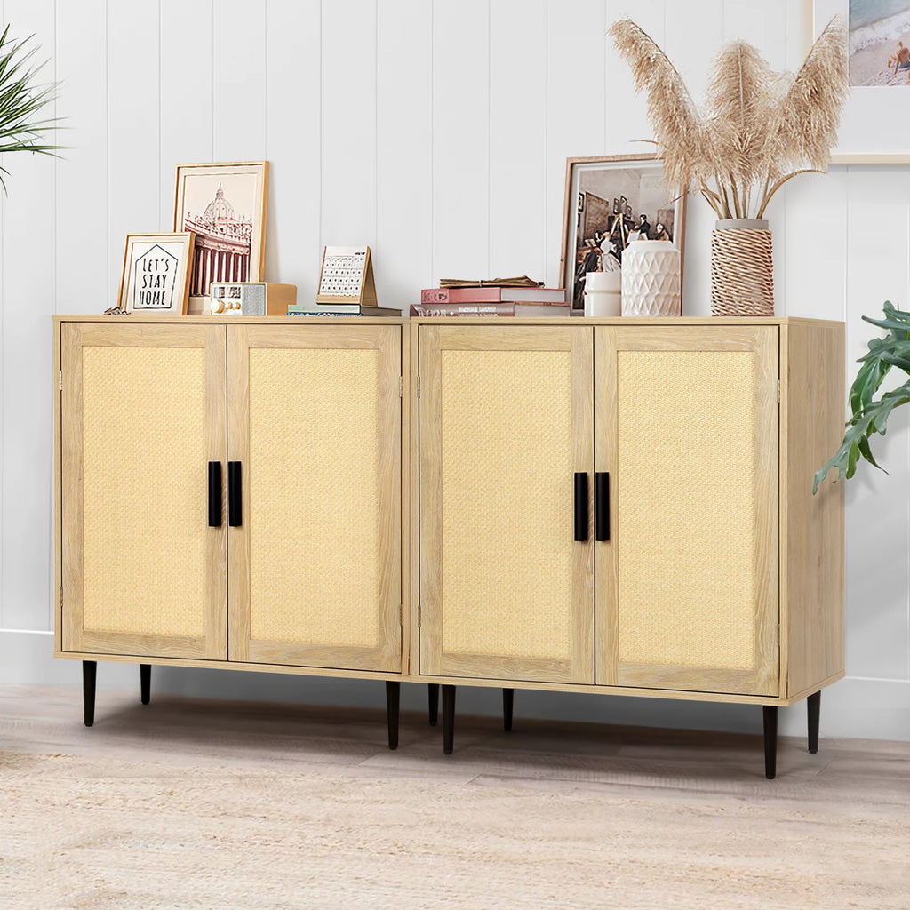 34.4'' Tall Sideboard Buffet Cabinet with Rattan Doors J272749