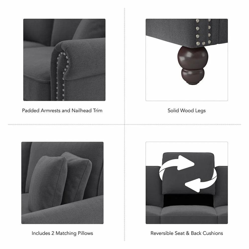 Charcoal Gray Herringbone Fabric Loveseat G14027