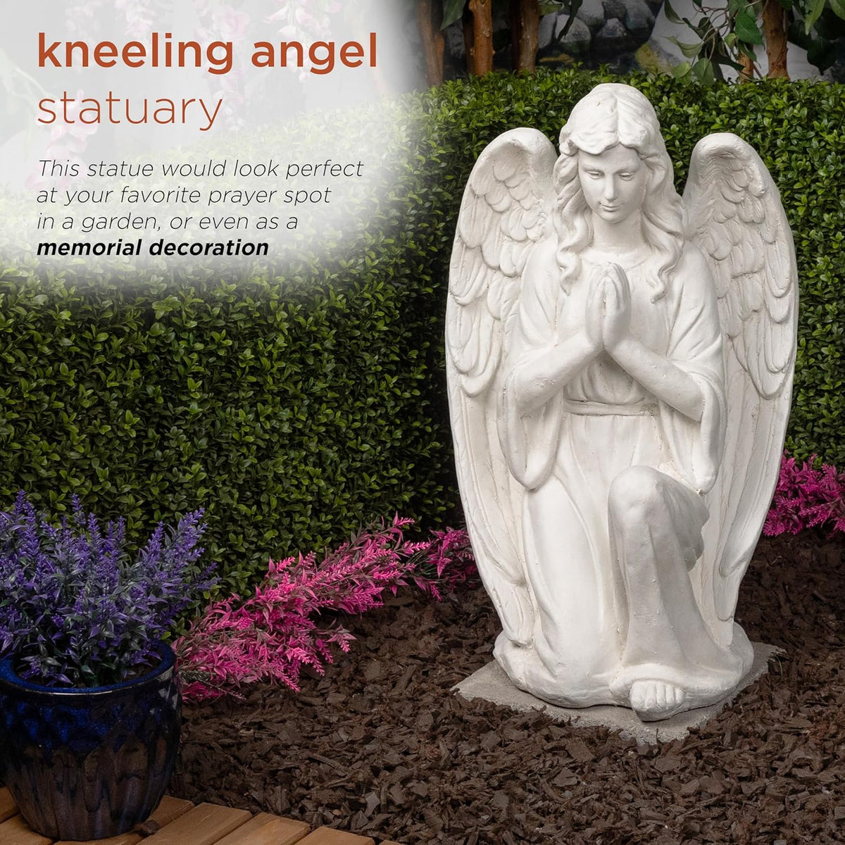 White Kneeling Praying Angel Statue X16018