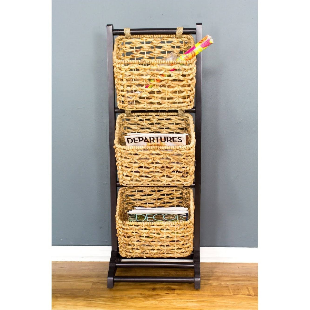 3-Tier Magazine Rack with 3 Hyacinth Storage Baskets Q535912