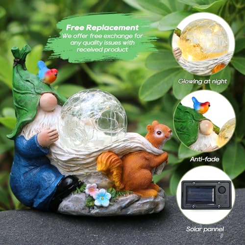 10.5" Solar Resin Garden Gnome Statue G672