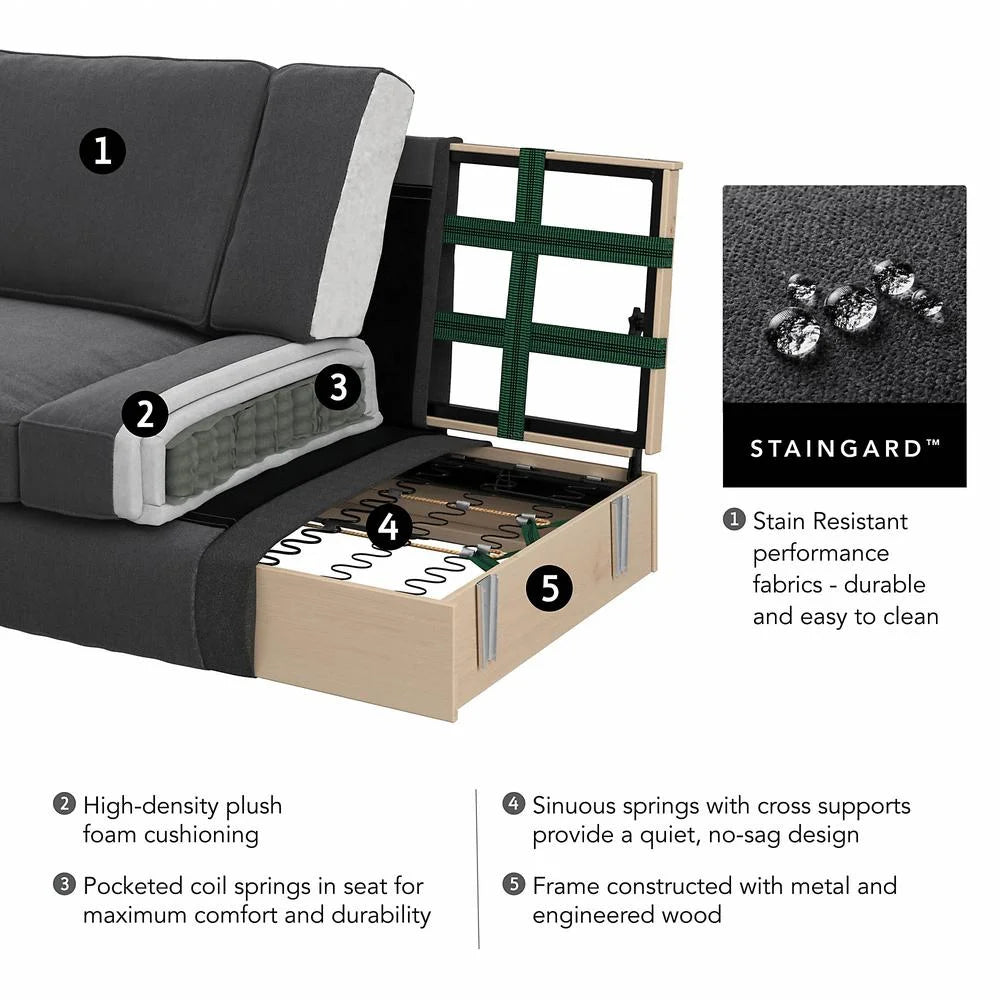 Charcoal Gray Herringbone Fabric Loveseat G14027