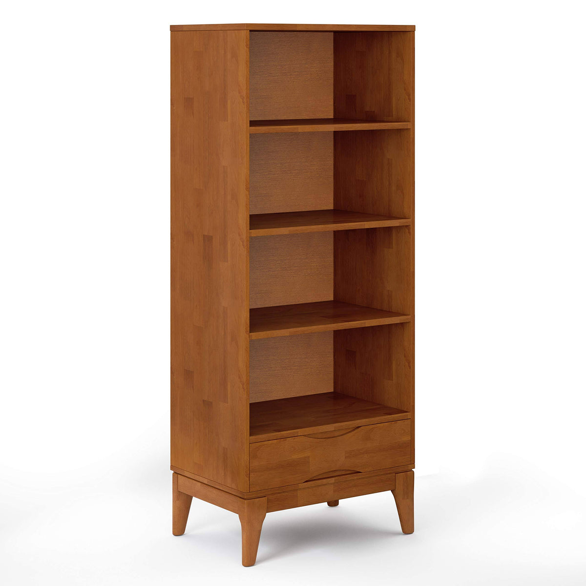 Solid Hardwood Mid-Century Modern Bookcase with Storage in Teak Brown W57458