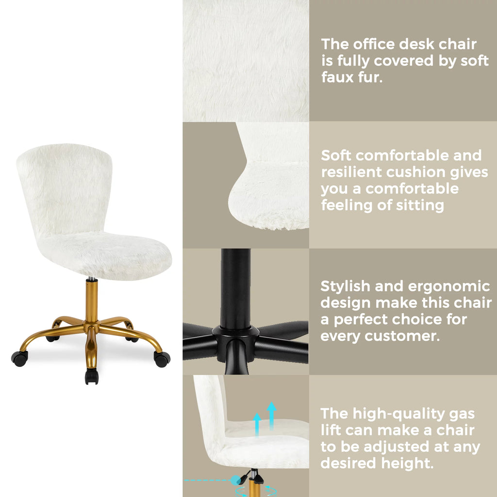 White Faux Fur Adjustable Swivel Vanity Chair K42173