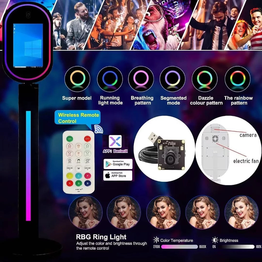 Black 13.3 In Portable Touch Mirror Photo Booth with Ring Light and Flight Case N406