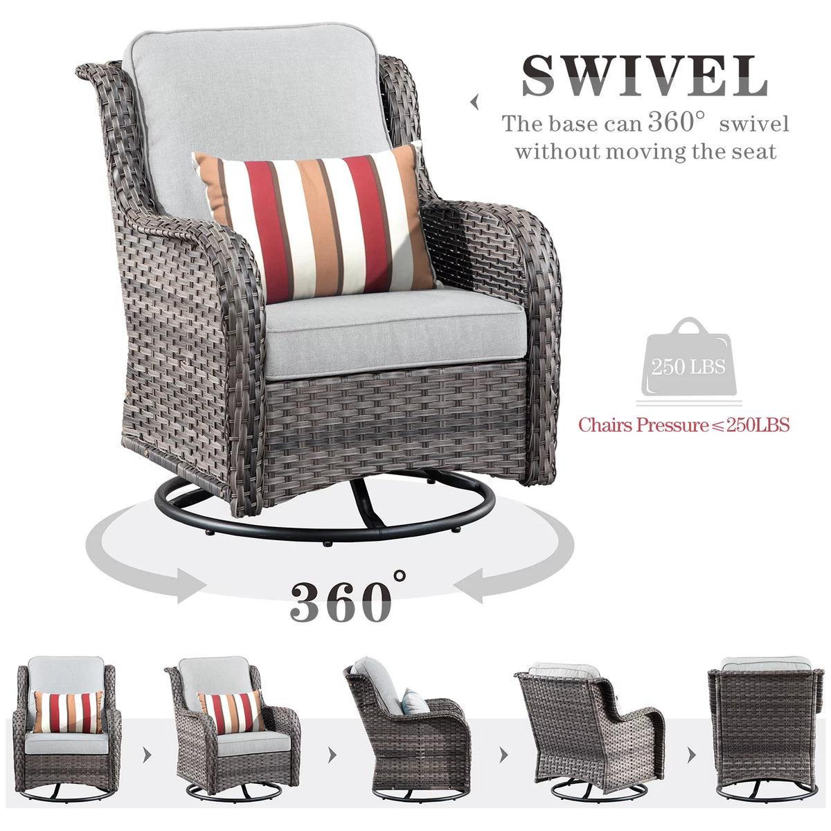 8 Pieces Wicker Patio Sectional with Swivel Chairs and Sofa W83333