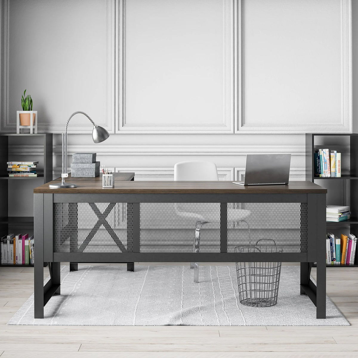 Walnut Lift Top L Desk S8773