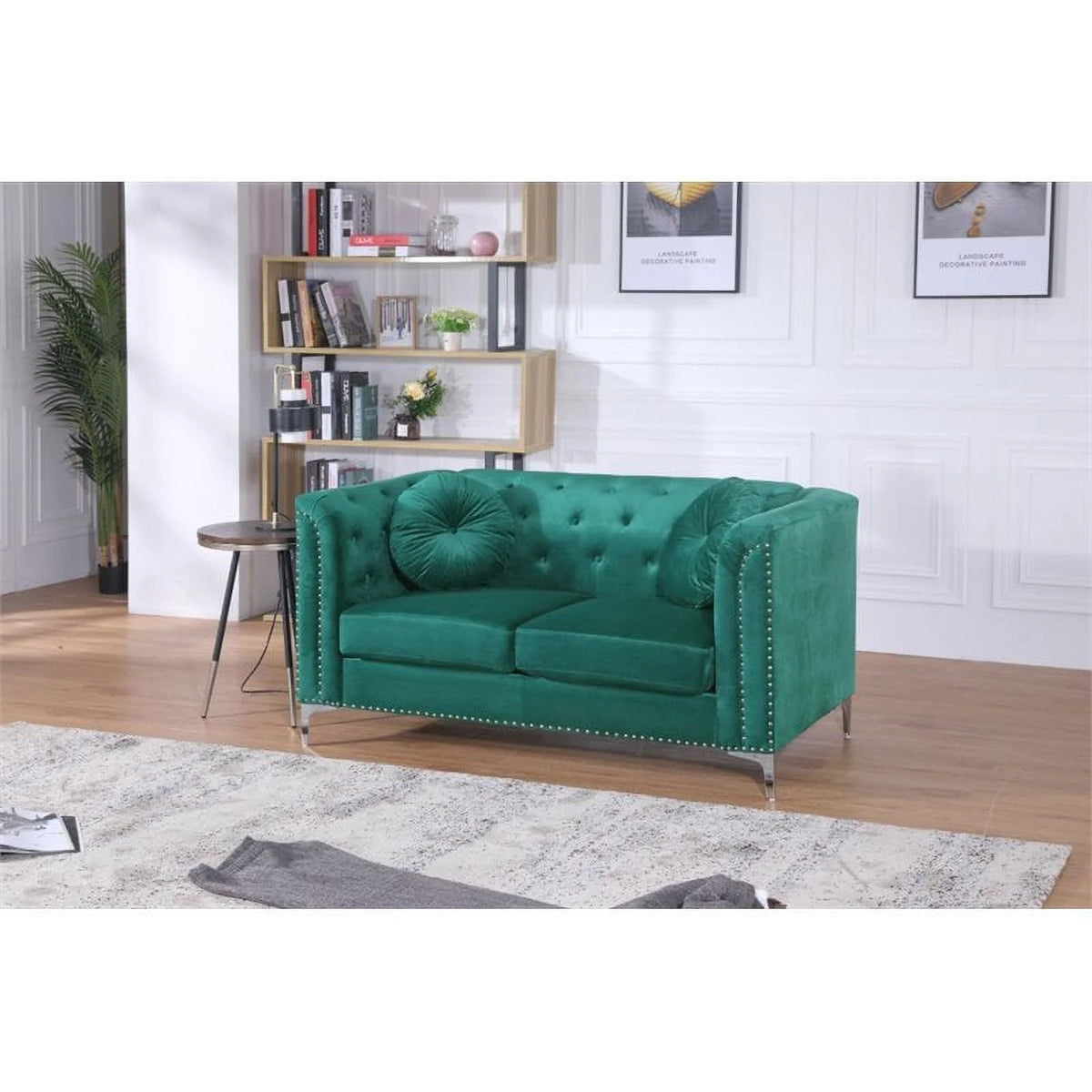 Velvet Sofa Chaise and Loveseat 2-Piece Set in Green V70021