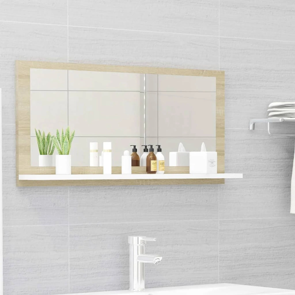 White and Sonoma Oak Wall Mirror with Storage Shelf G844580