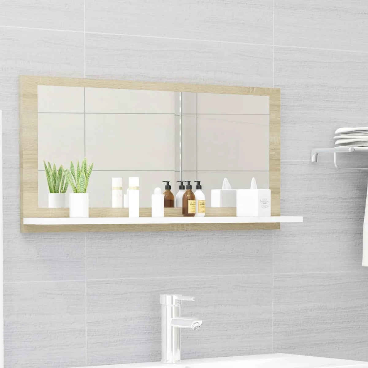 White and Sonoma Oak Wall Mirror with Storage Shelf G844580