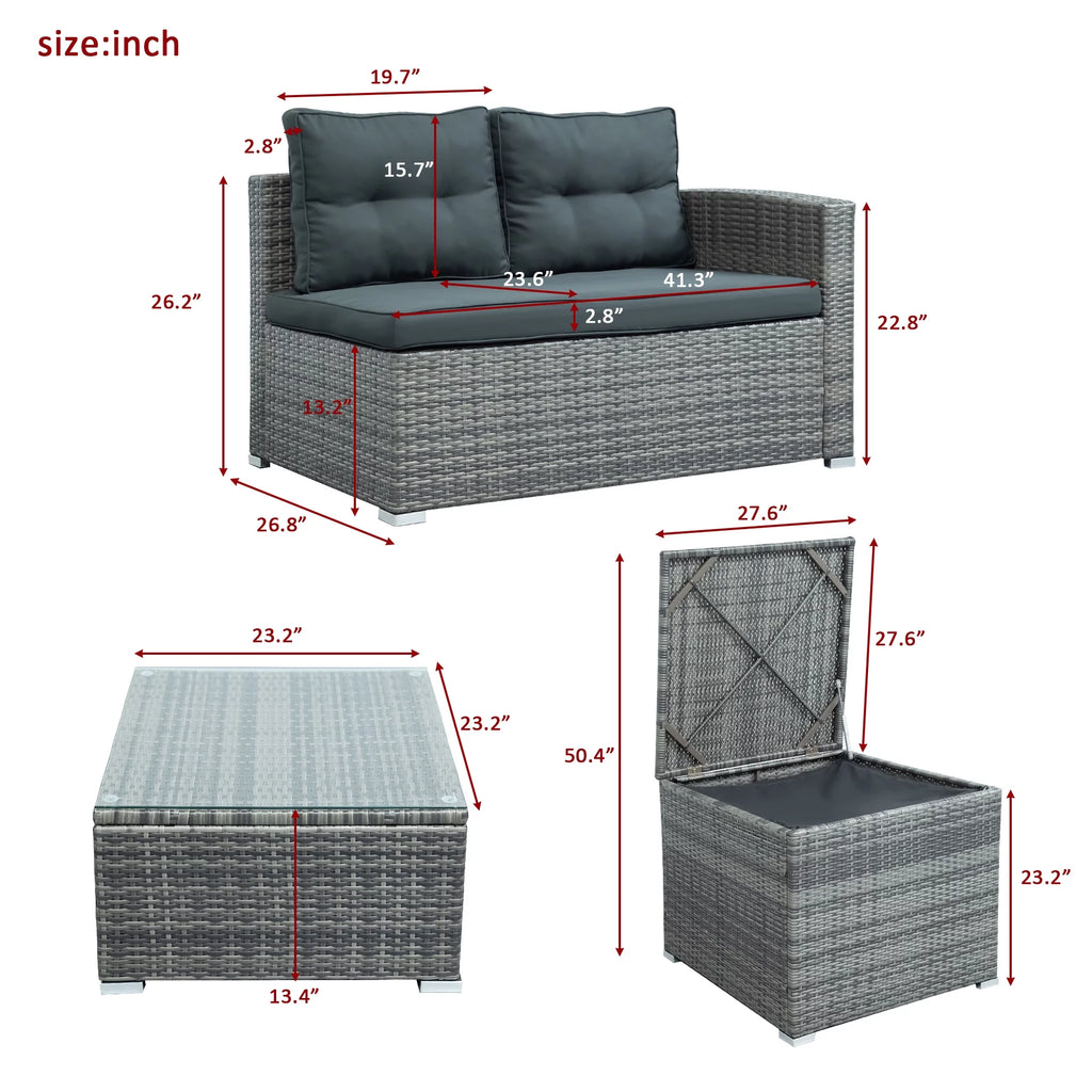 4 Pieces Patio Wicker Sofa Set with Cushions and Coffee Table X224