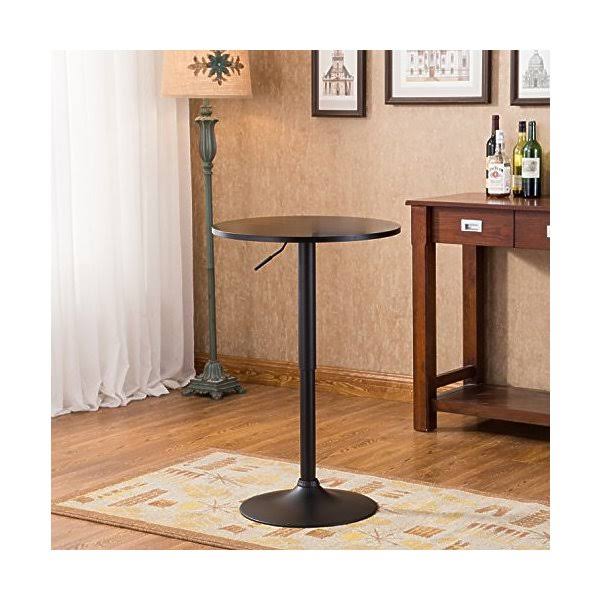 Black Round Top Adjustable Height Bar Table with 2 Swivel Bonded Leather Bar Stools J8131