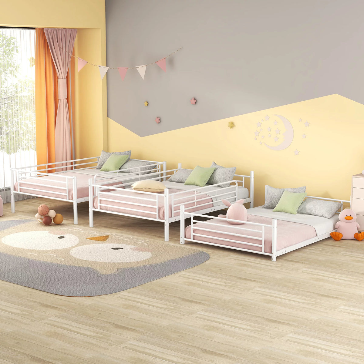 Full Metal Triple Bed with Built-In Ladder White R84317