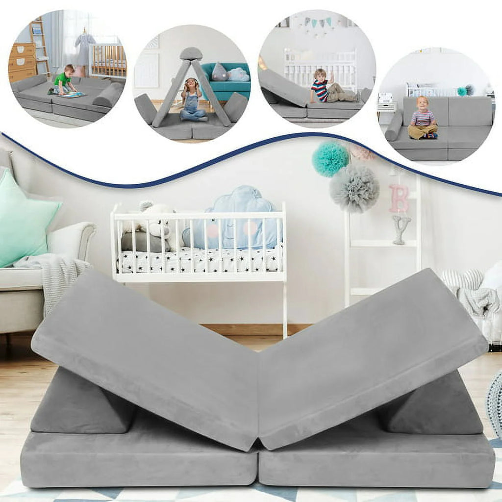 6 Pcs Modular Sectional Kids Play Couch Navy Blue N59562