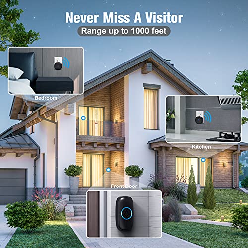 Wireless Doorbell with 2 Buttons, Waterproof Mini Doorbell, Black I871501