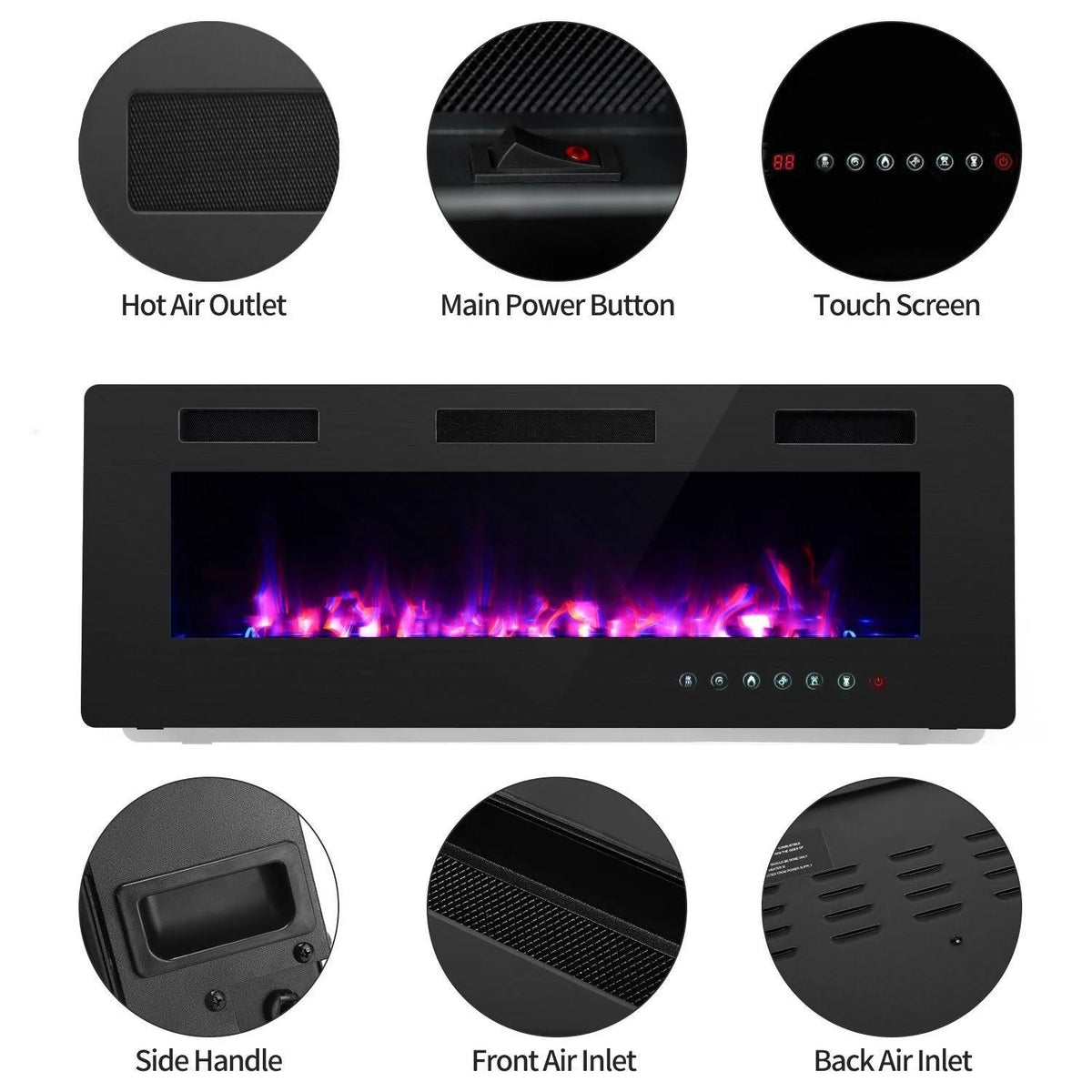 42-Inch Wall-Mounted Electric Fireplace Insert, Black Y3421