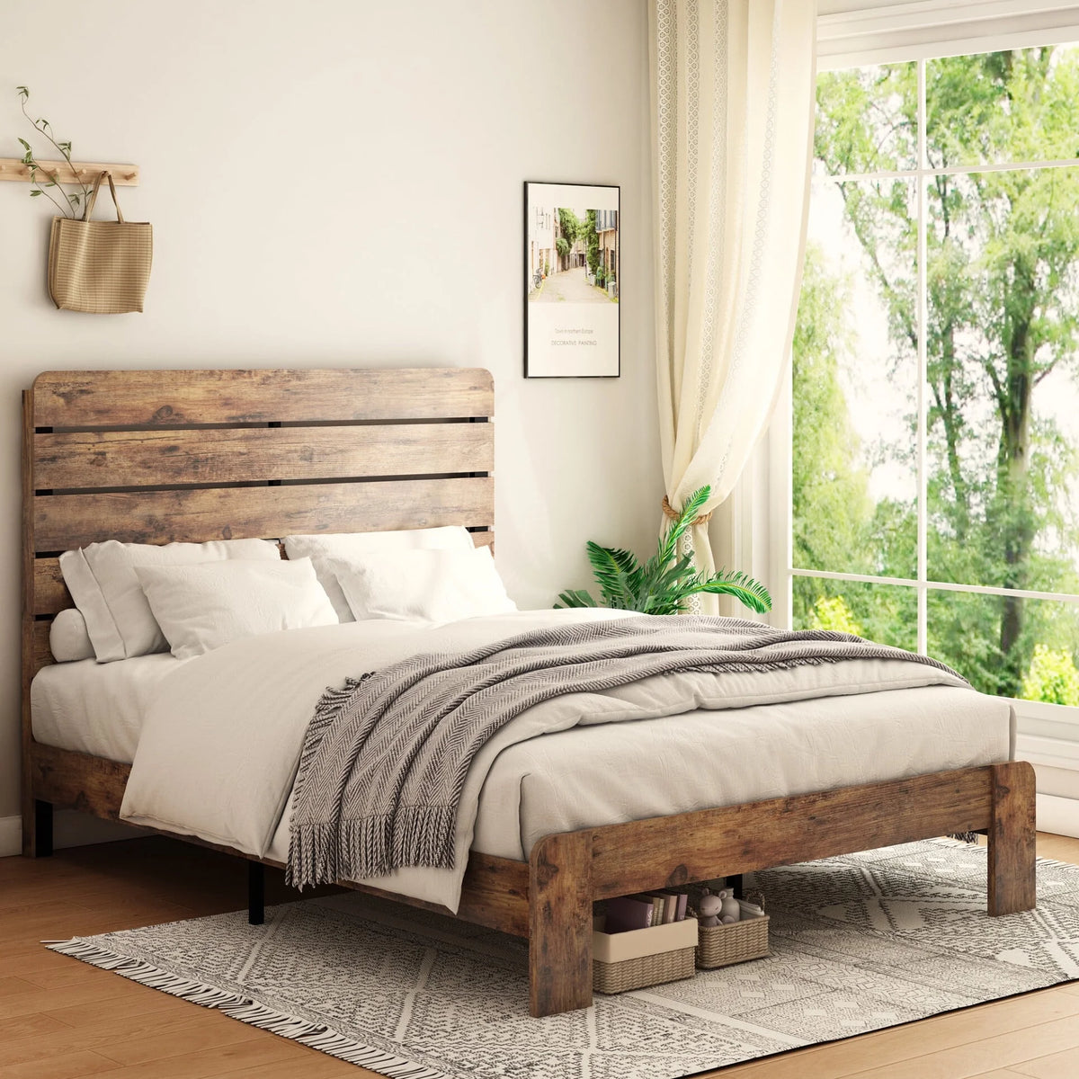 King Size Platform Bed with High Headboard and Under Bed Storage R404108