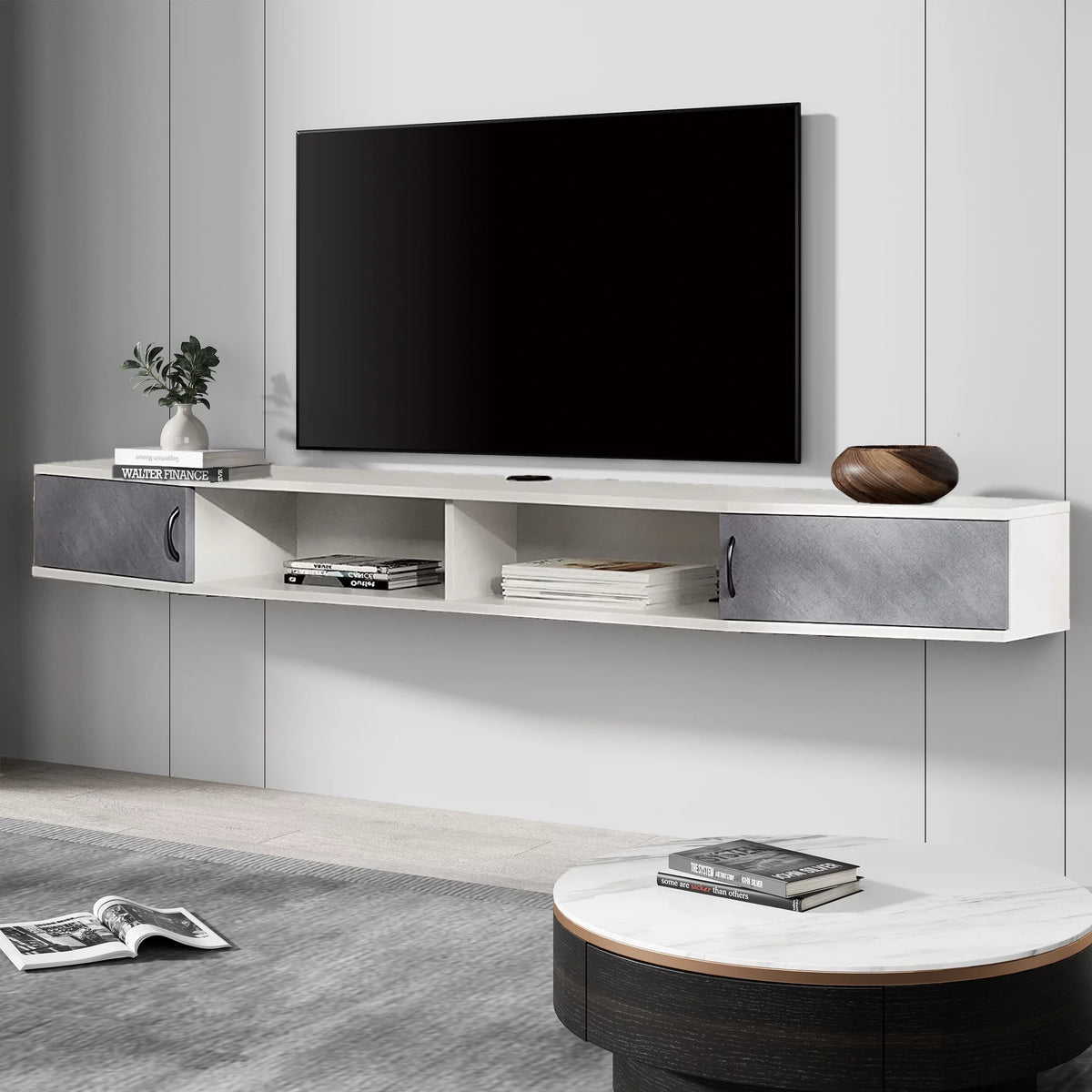 Black Floating TV Stand Wall Mounted Shelf E643566