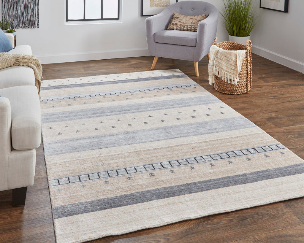Ivory Tan Gray Handmade Area Rug U7831