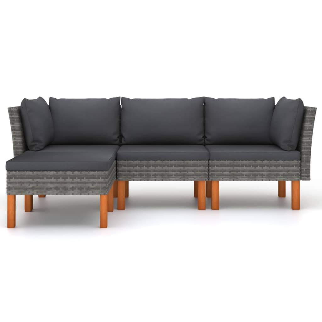 4 Piece Poly Rattan Garden Set with Cushions Gray F87506