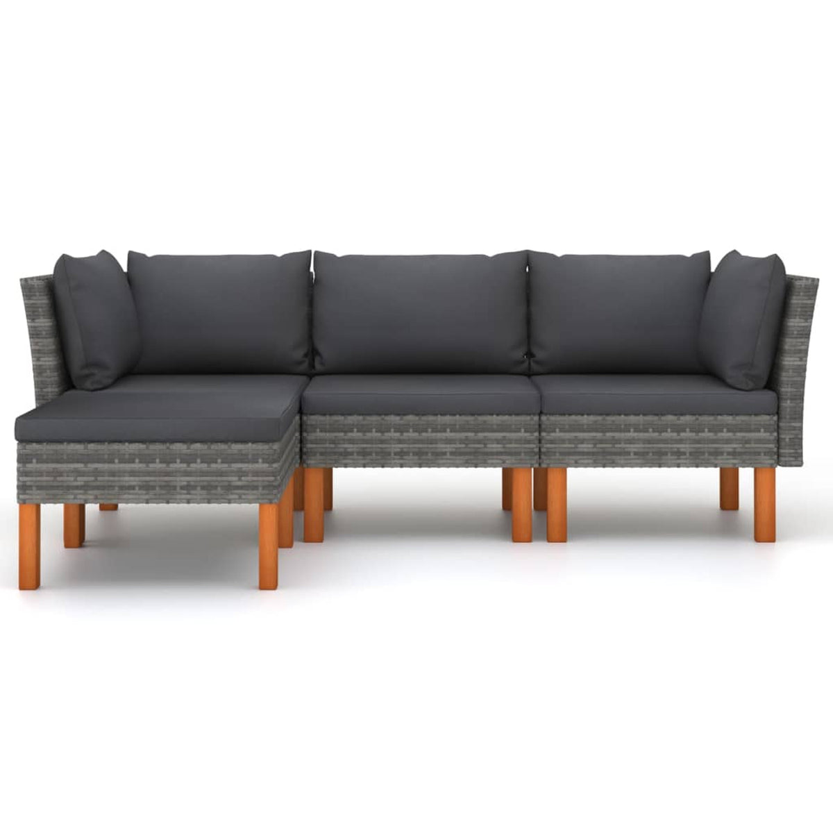 4 Piece Poly Rattan Garden Set with Cushions Gray F87506