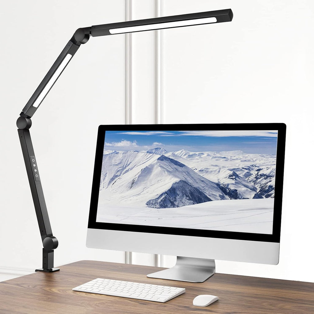 LED Desk Lamp with Clamp, Swing Arm, 4 Color Modes & 4 Brightness, Clip-on Lamp with Memory Function D2503