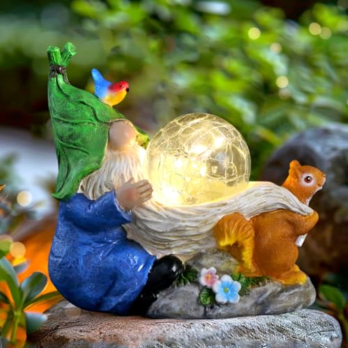 10.5" Solar Resin Garden Gnome Statue G672