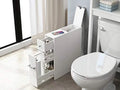 White Slim Bathroom Storage Cabinet with Toilet Paper Holder and Slide Out Drawer J30337
