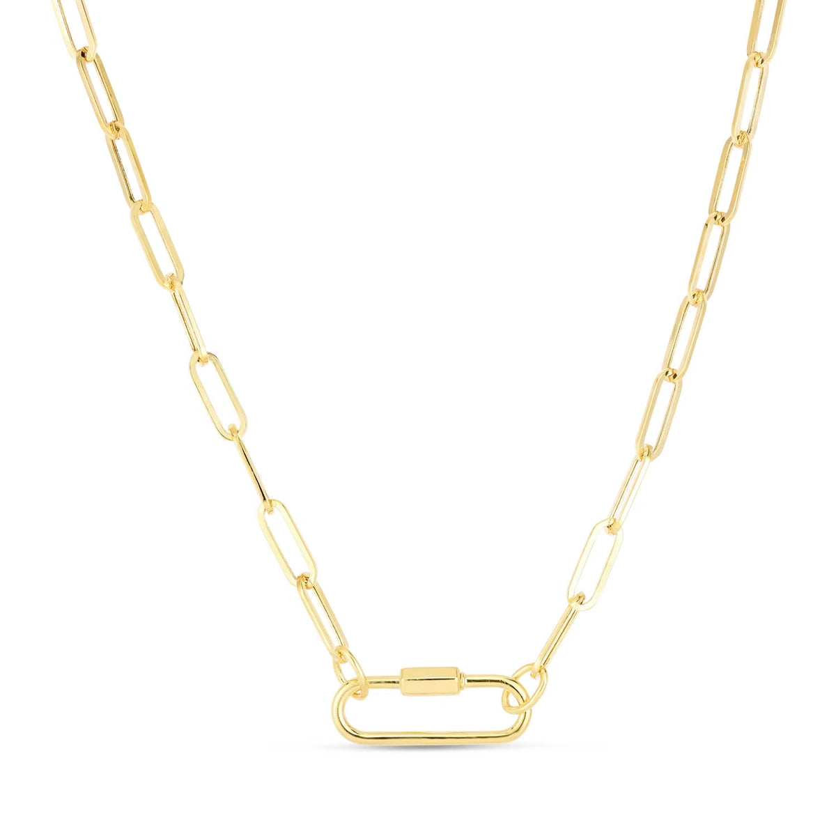 14k Yellow Gold Oval Paperclip Chain Necklace with Carabiner Clasp - 18" P2004