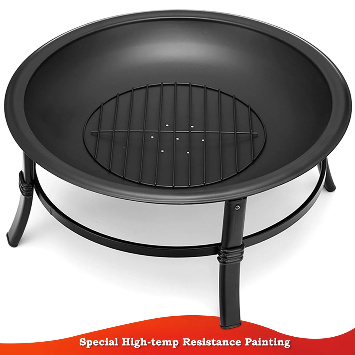 26 inch Portable Wood Burning Fire Pit with Log Grate, Poker D405