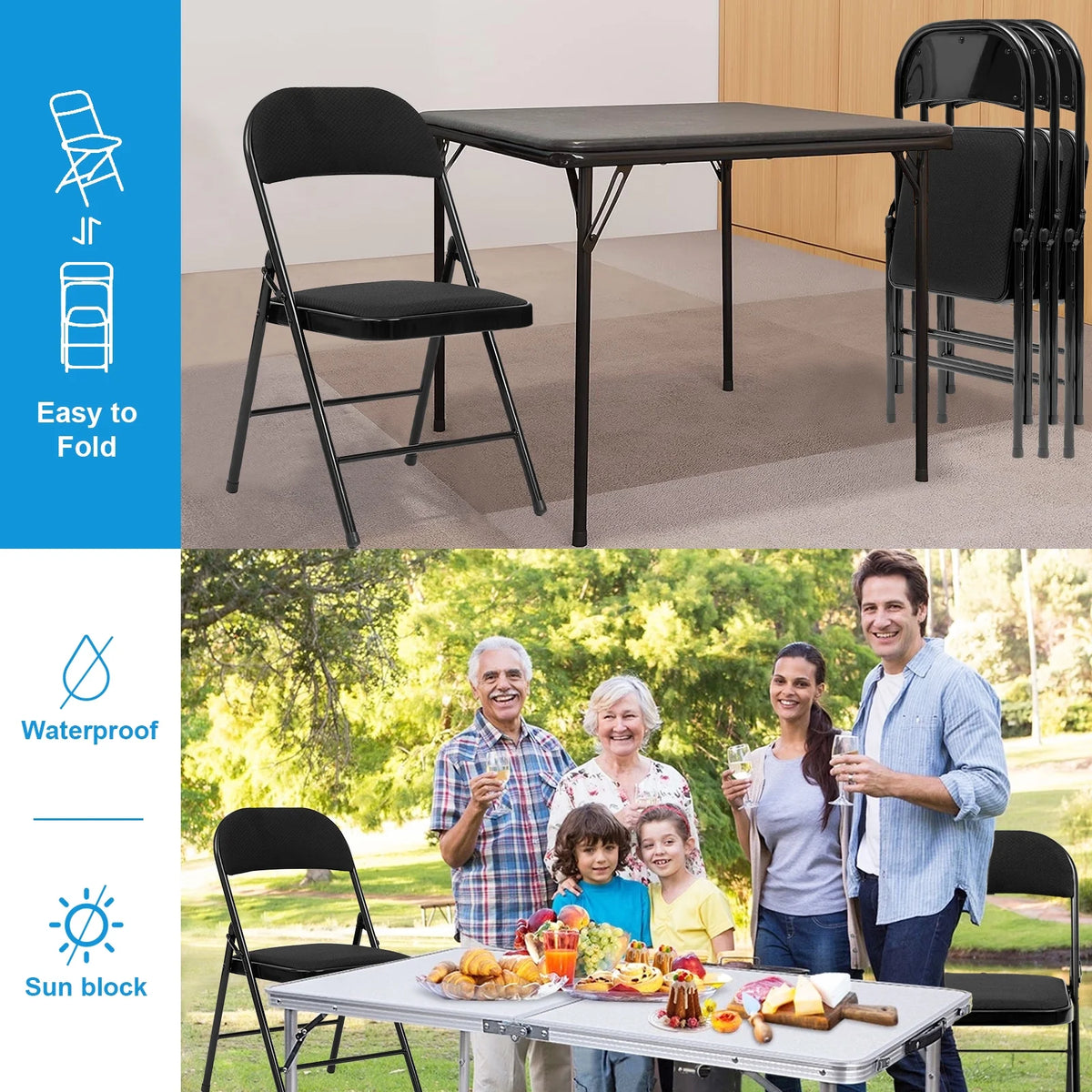 Black Fabric Padded Folding Chair 6 Pack D660