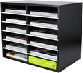 12 Compartments Black White Wood Desktop Literature Organizer E850