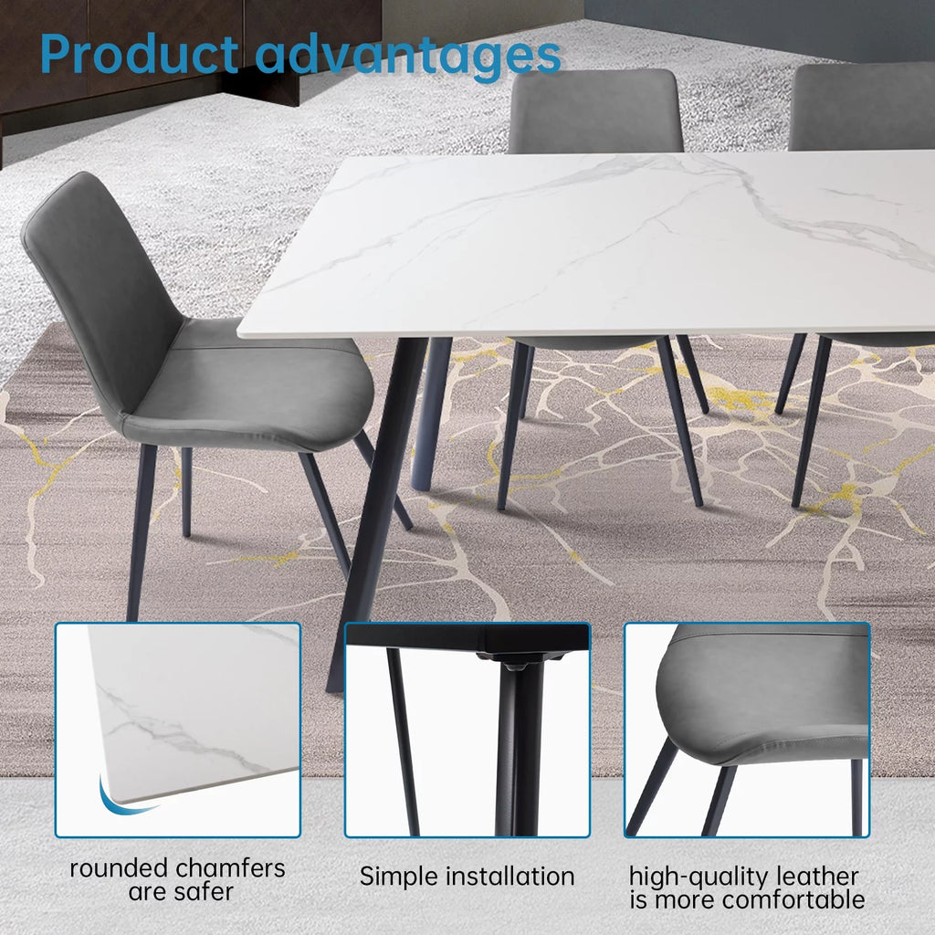 7 Piece Sintered Stone Dining Table Set with 6 Grey Chairs C734