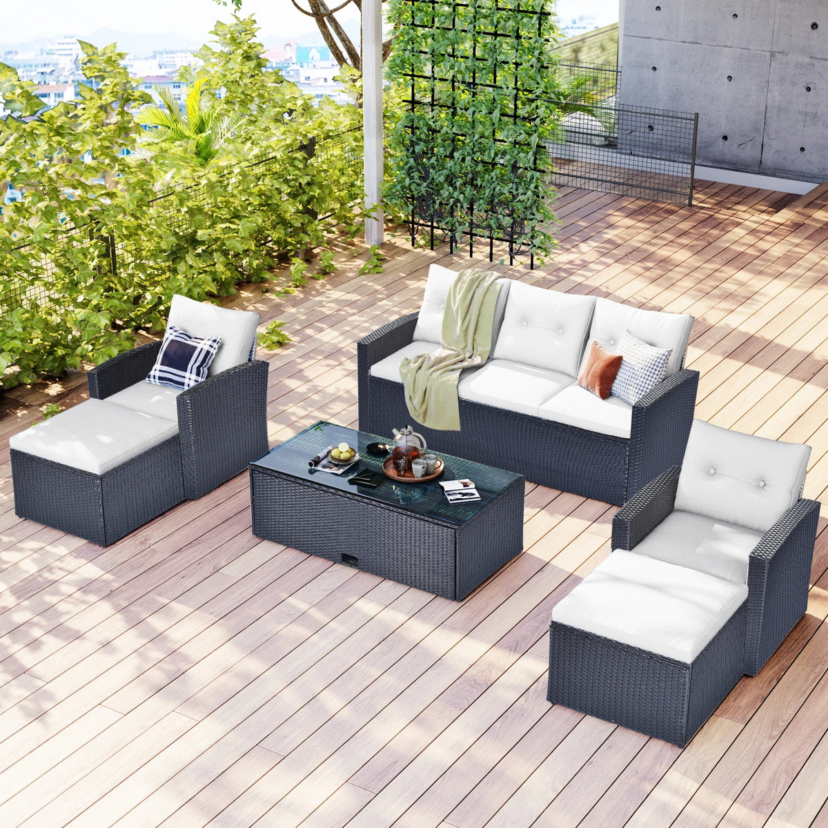 6Pcs All-Weather Wicker PE Rattan Patio Sectional Set with Coffee Table O517133