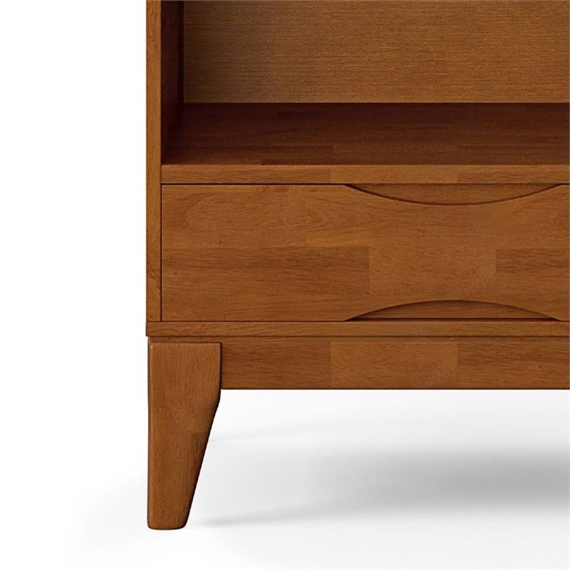 Solid Hardwood Mid-Century Modern Bookcase with Storage in Teak Brown W57458